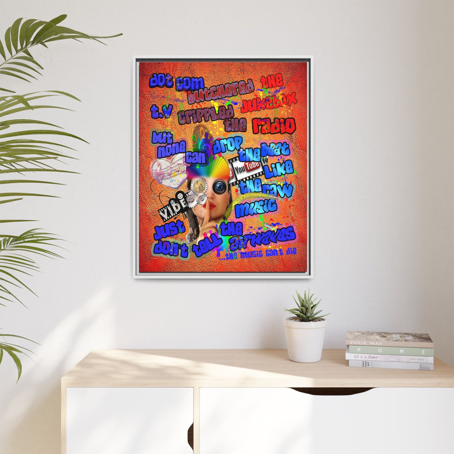 drop the beat - framed canvas art (burnt orange)