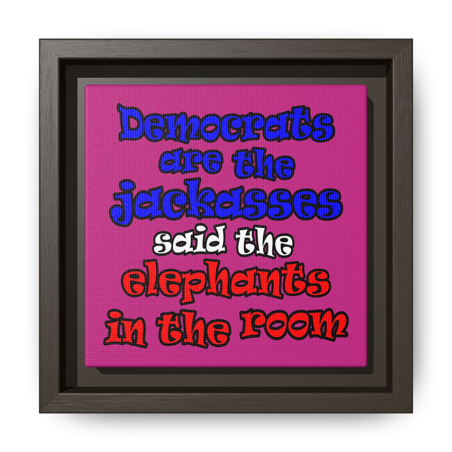 donkeys and elephants - framed canvas art (pink)