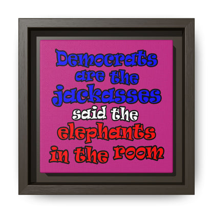donkeys and elephants - framed canvas art (pink)
