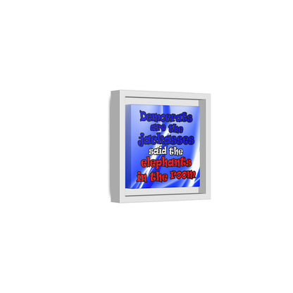 donkeys and elephants - framed canvas art (blue-white wave)