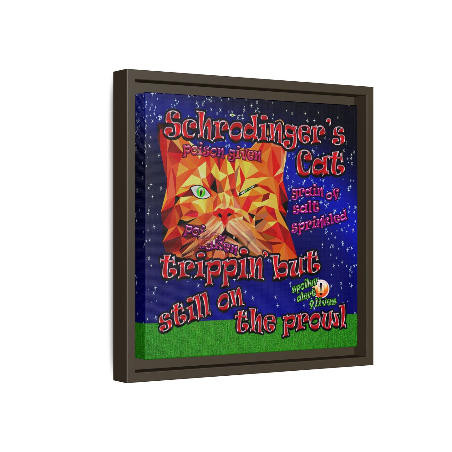 schrodinger's cat - framed canvas art ('snoops' background)