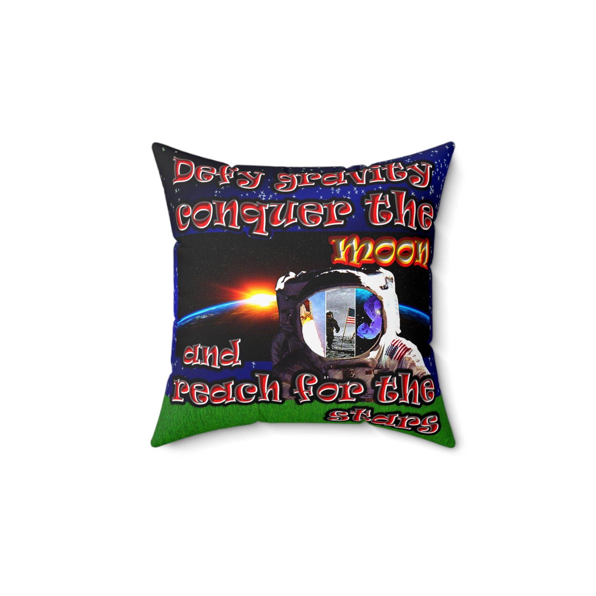 defy conquer reach - Spun Polyester Square Pillow - ('snoops' background)