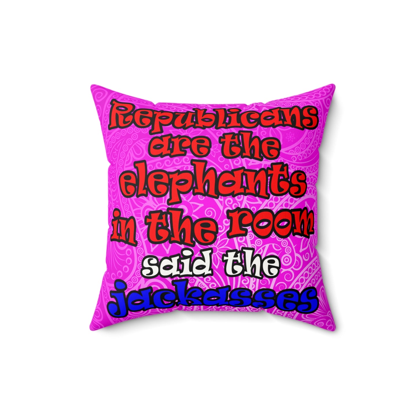 donkeys and elephants - Faux Suede Square Pillow - (pink swirl)