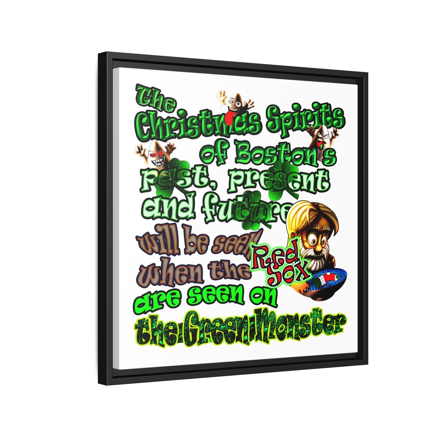 christmas spirits of boston - framed canvas art (white)