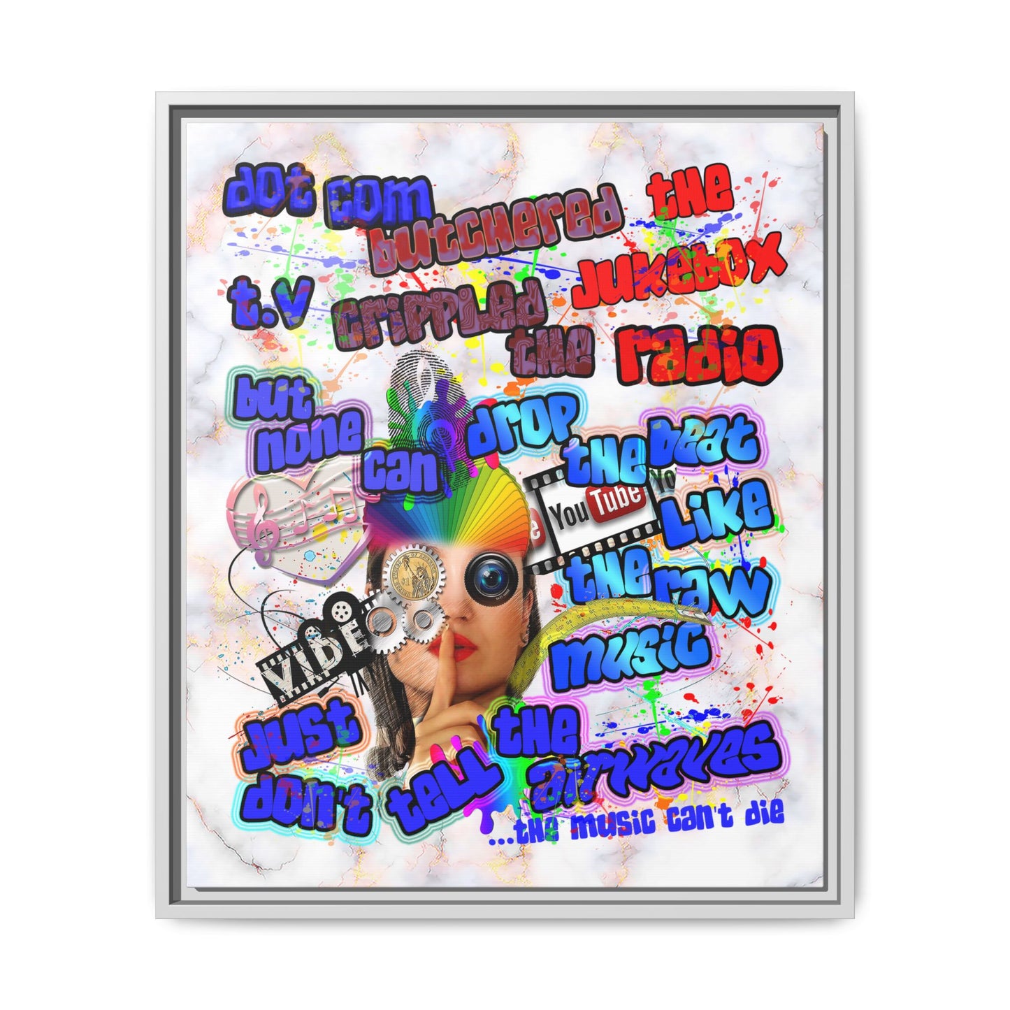 drop the beat - framed canvas art (white marble)