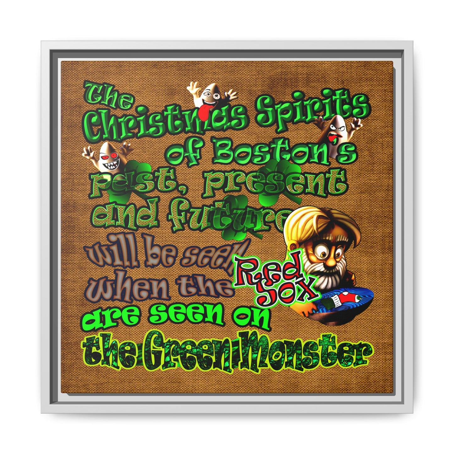 christmas spirits of boston - framed canvas art (brown papyrus)