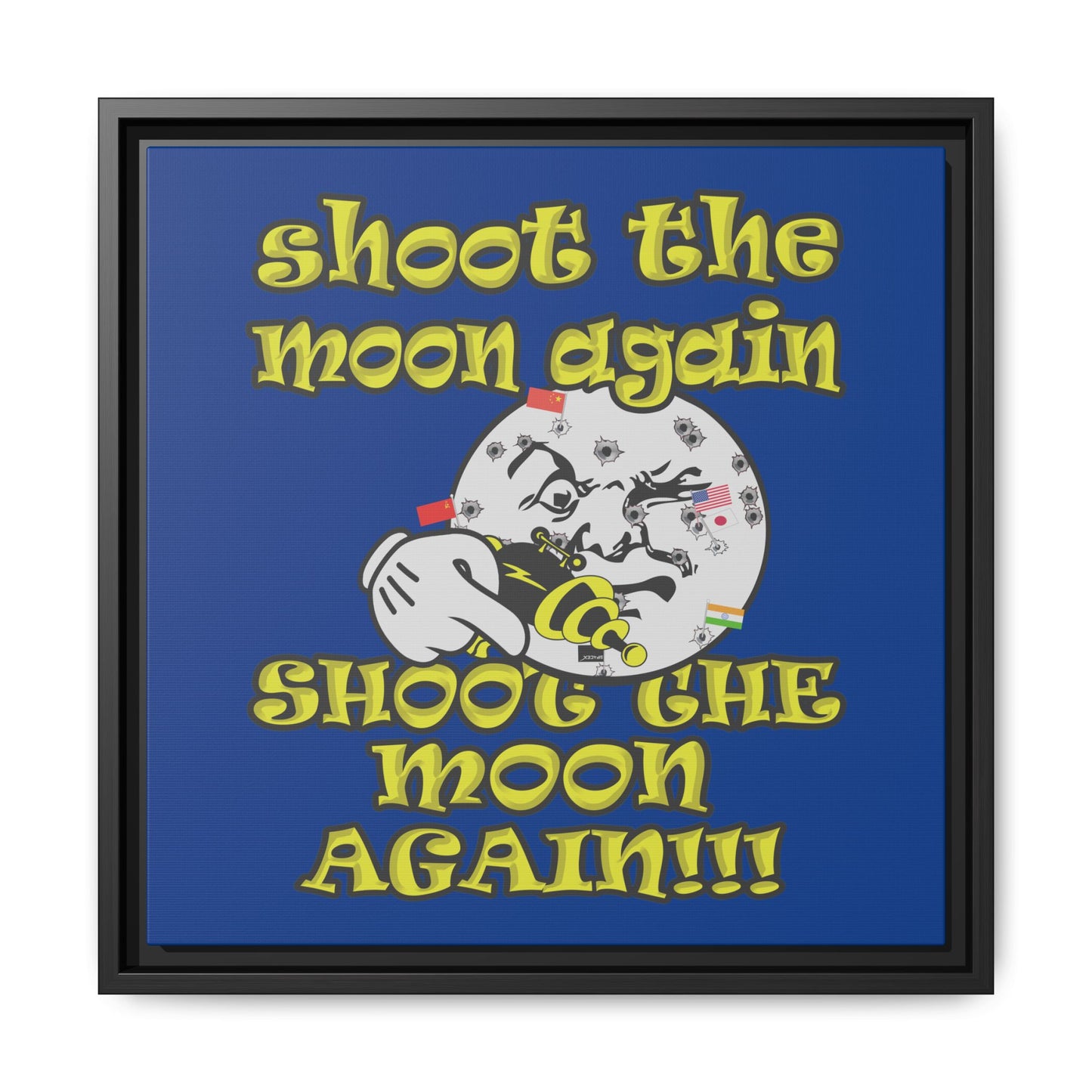 shoot the moon again - framed canvas art (dark blue)