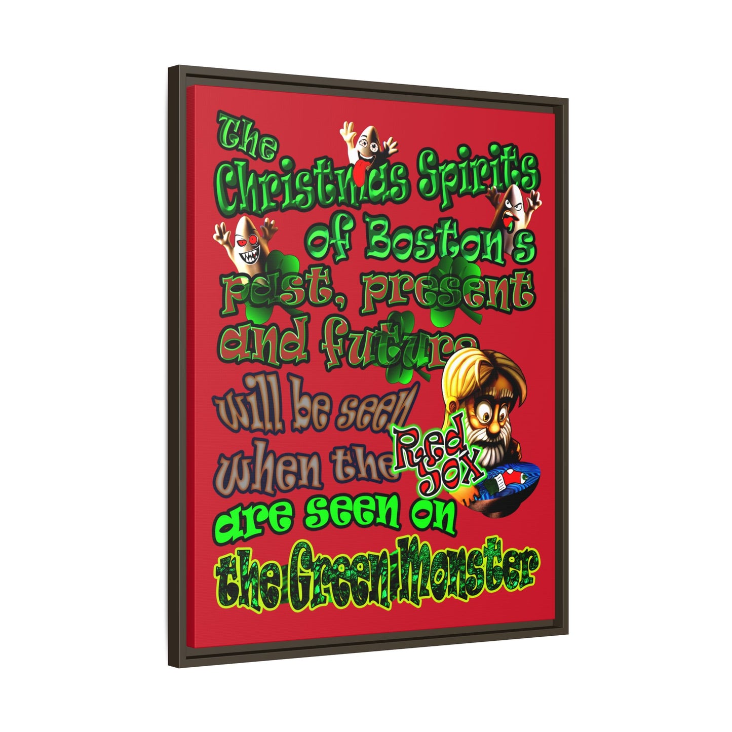 christmas spirits of boston - framed canvas art (dark red)