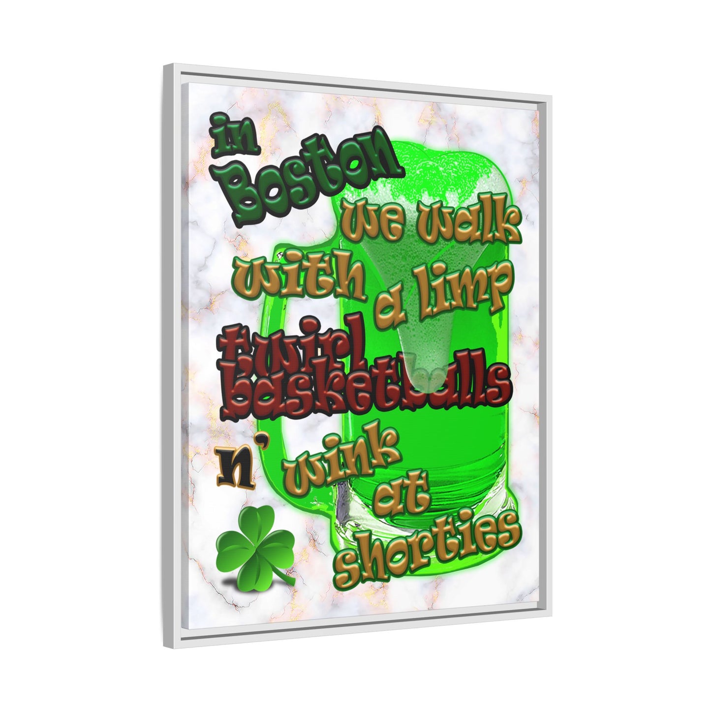 celtics logo - framed canvas art (white marble)