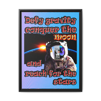 defy conquer reach - framed canvas art (light blue-purple wave)