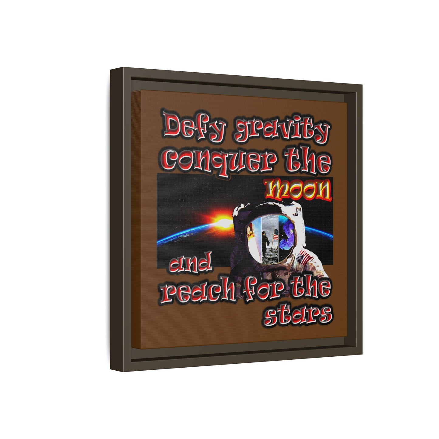 defy conquer reach - framed canvas art (brown)
