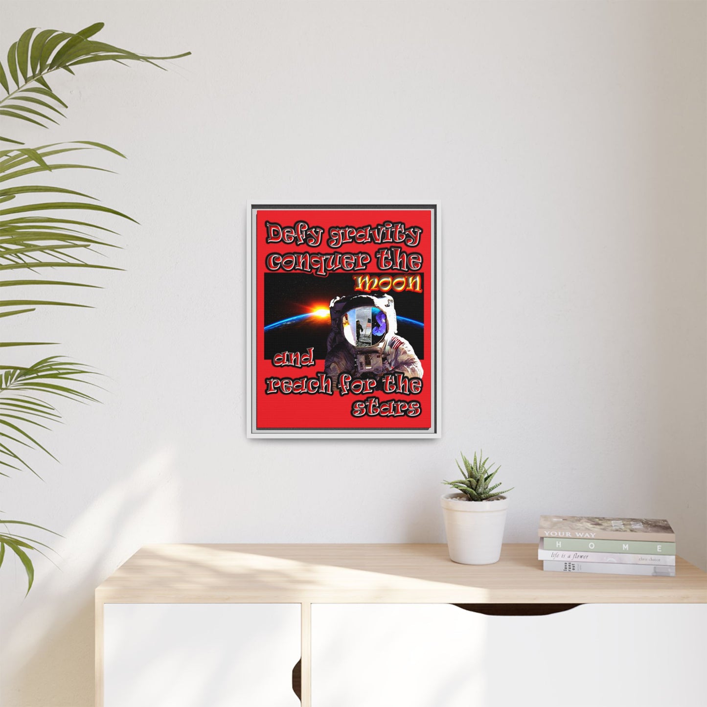 defy conquer reach - framed canvas art (red)