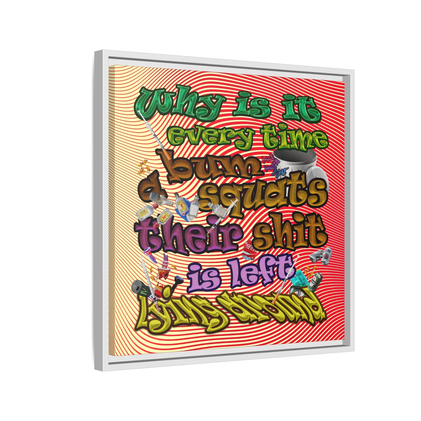 the bum's shit - framed canvas art (yellow-orange wave)