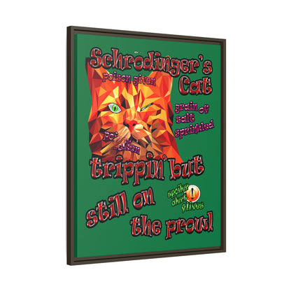 schrodinger's cat - framed canvas art (dark green)