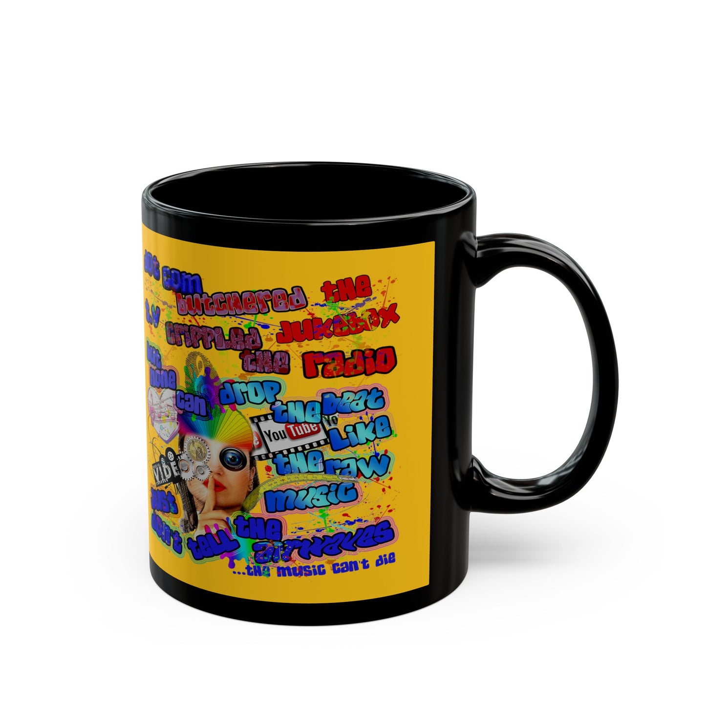 drop the beat - Black Mug (yellow)