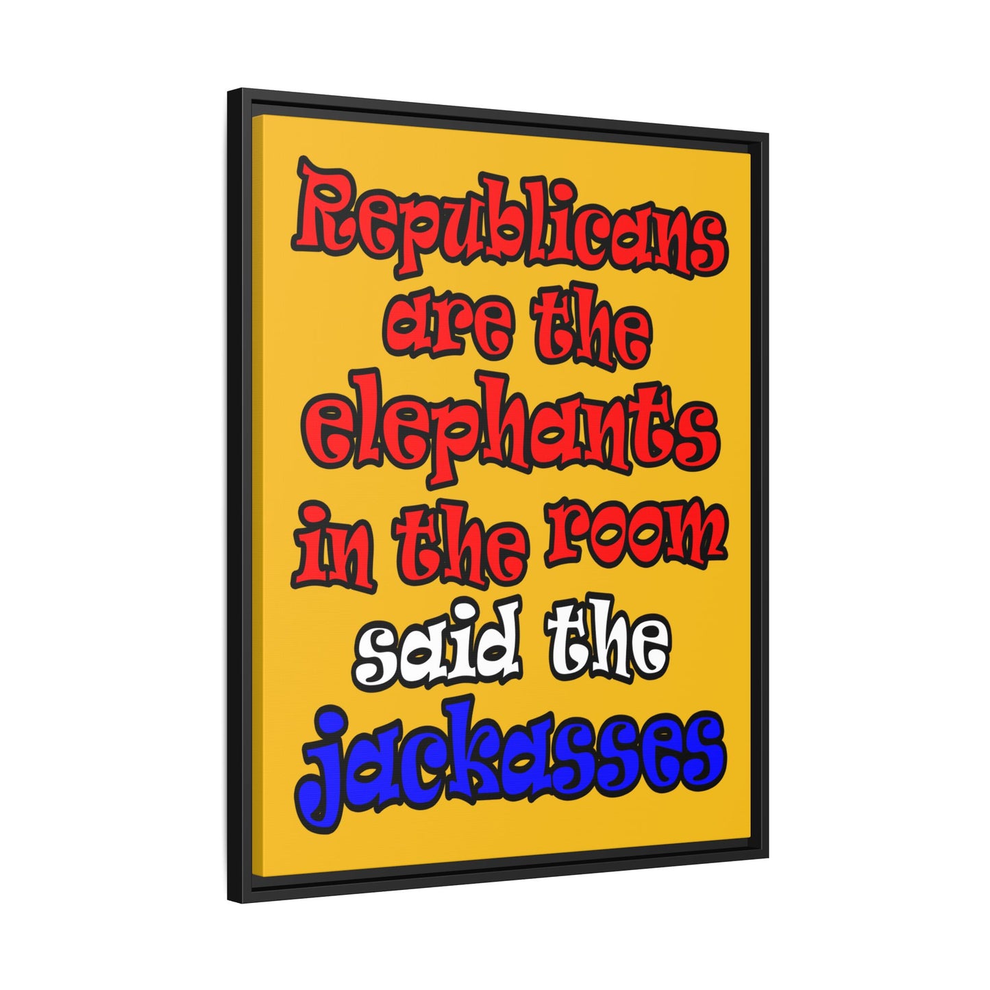 donkeys and elephants - framed canvas art (yellow)