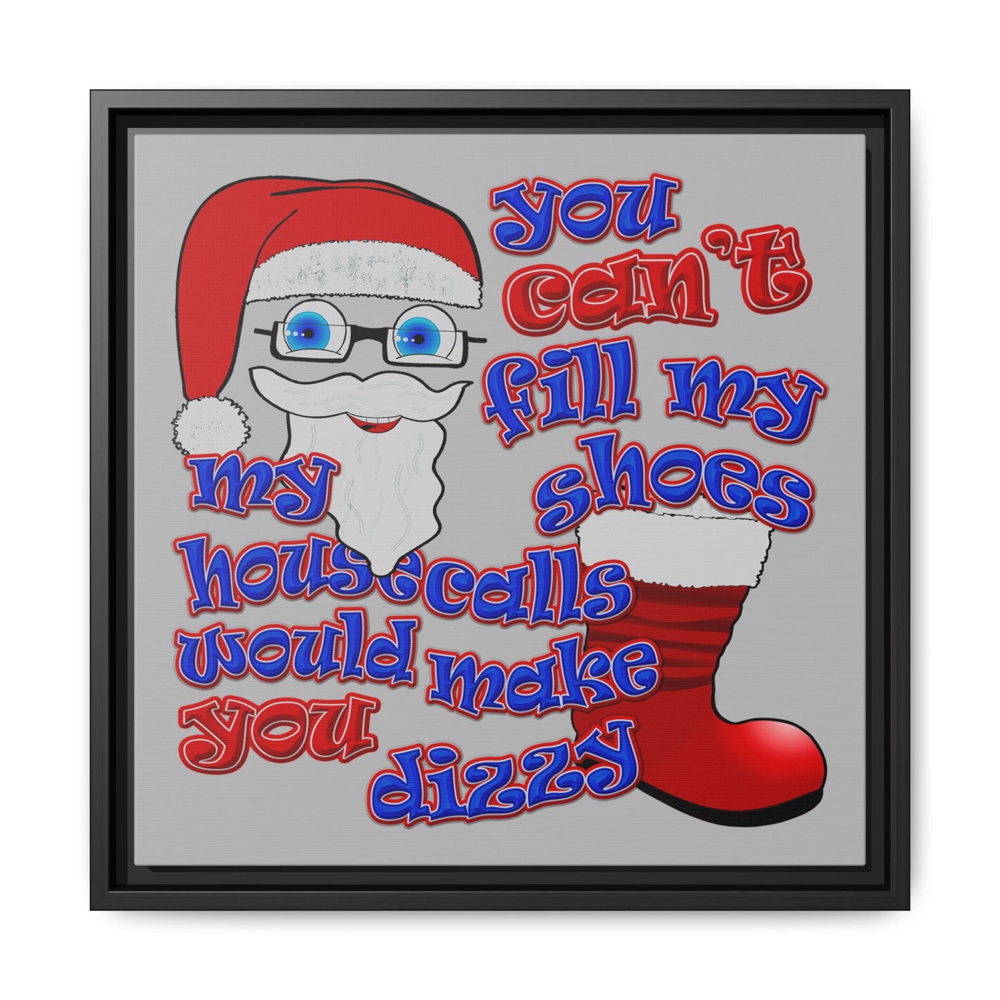 santa's shoes - framed canvas art (light grey)