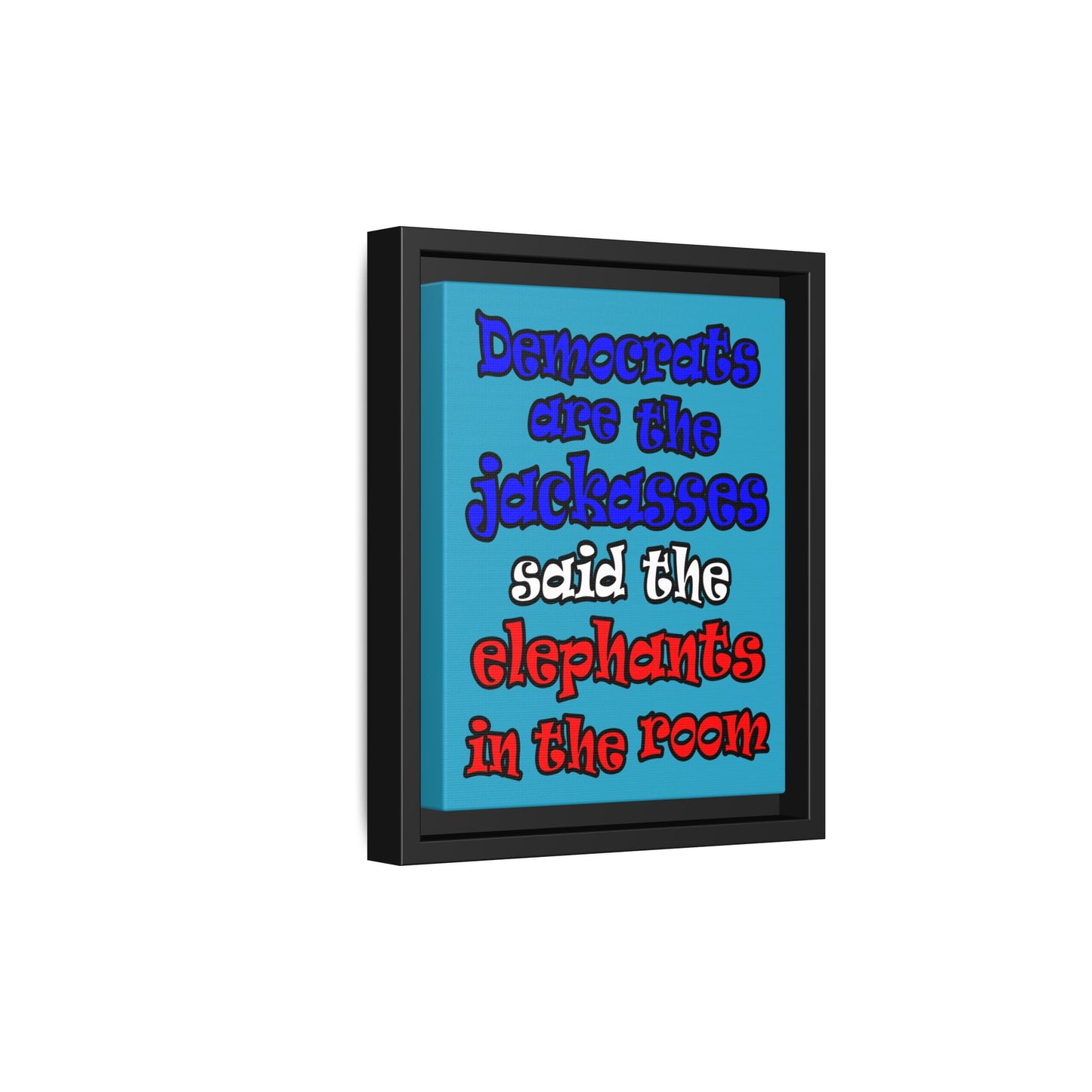 donkeys and elephants - framed canvas art (turquoise)