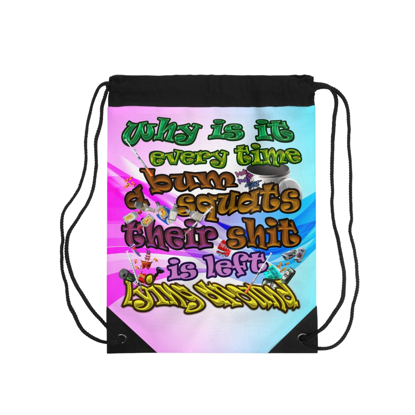 the bum's shit - Drawstring Bag (light blue-pink wave)