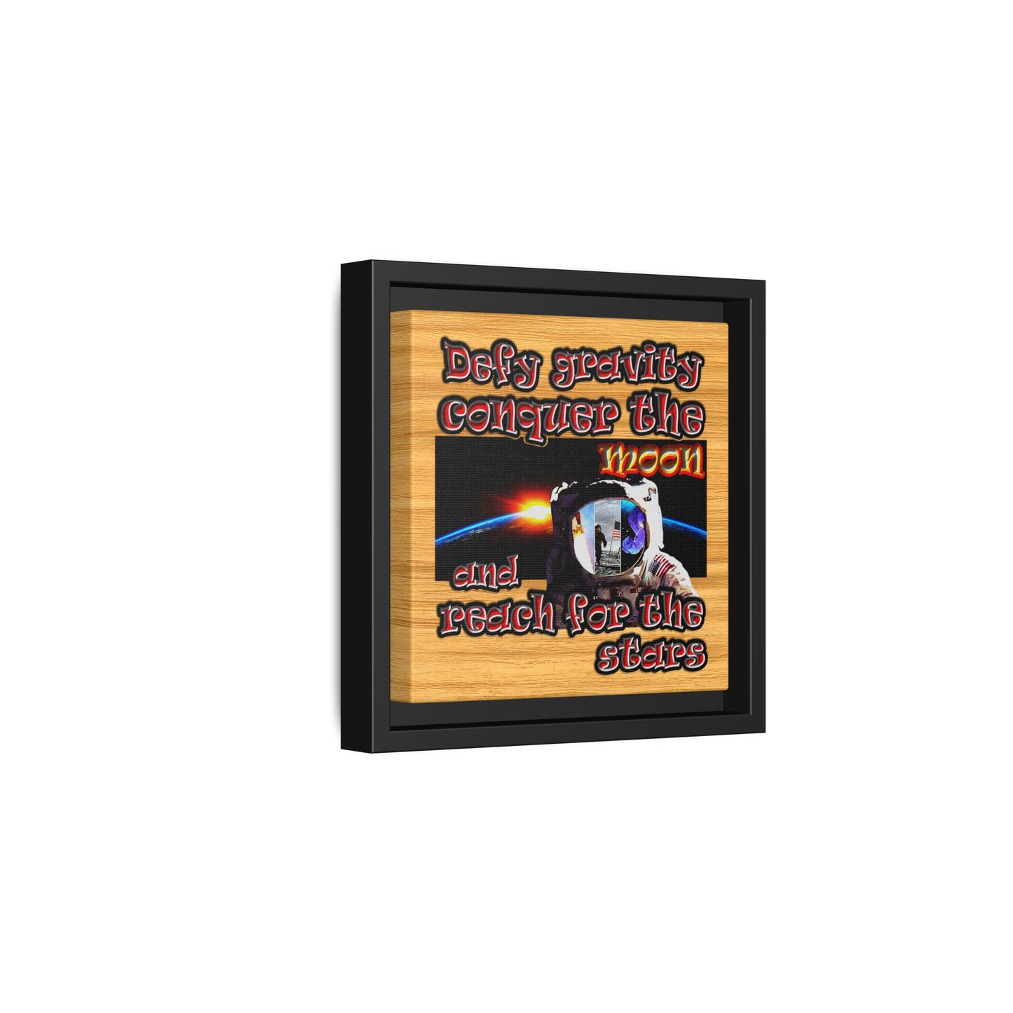 defy conquer reach - framed canvas art (butterscotch wood finish)