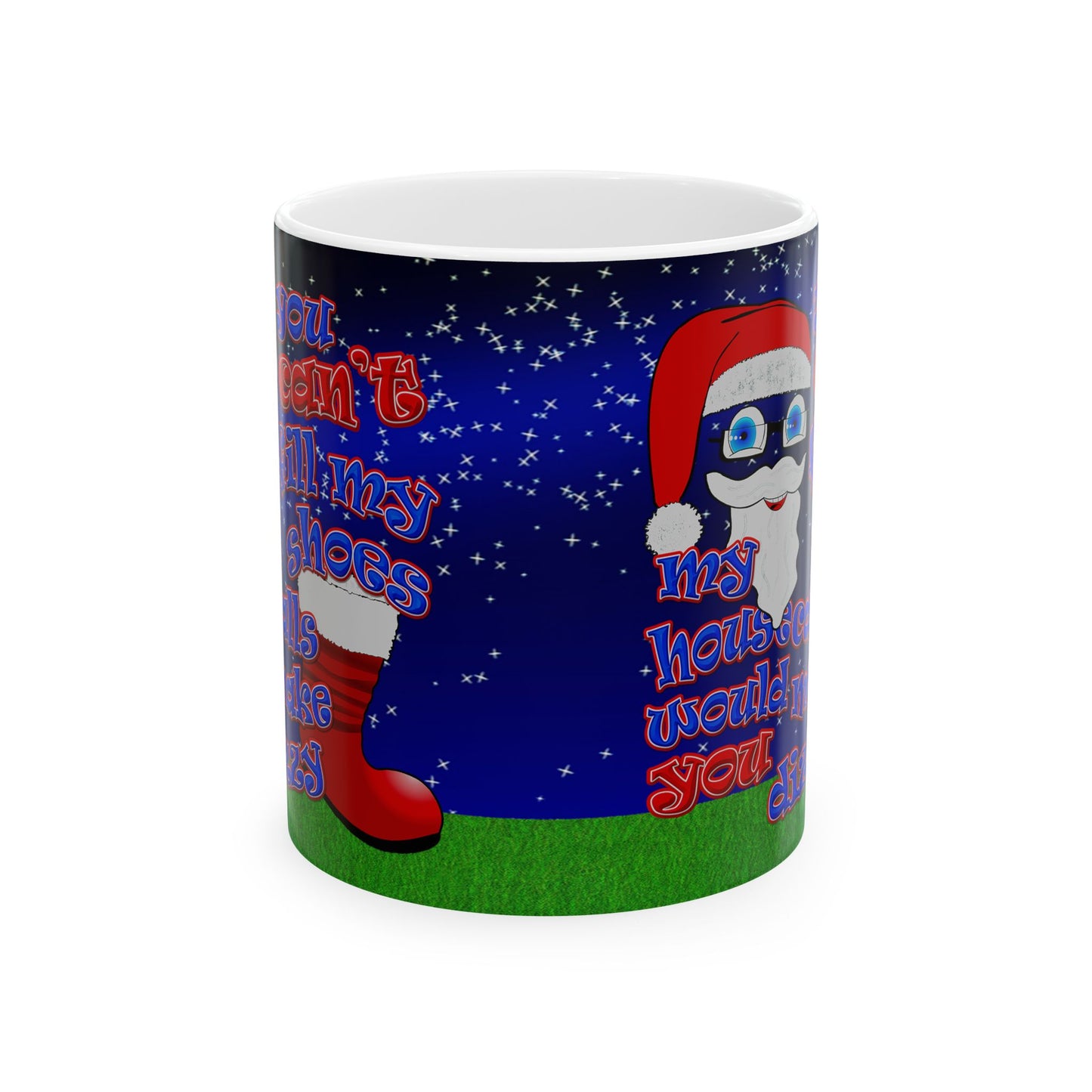 santa's shoes - White Mug ('snoops' background)