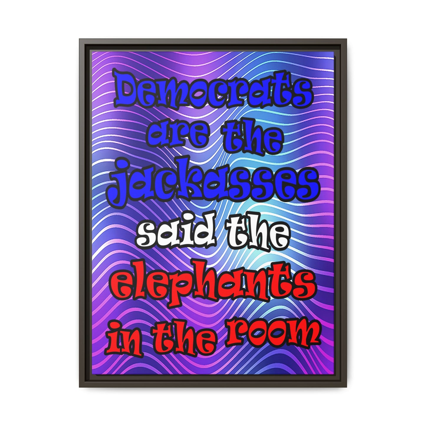 donkeys and elephants - framed canvas art (purple wave)