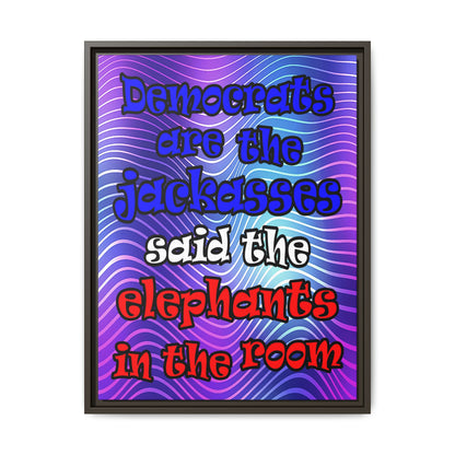 donkeys and elephants - framed canvas art (purple wave)