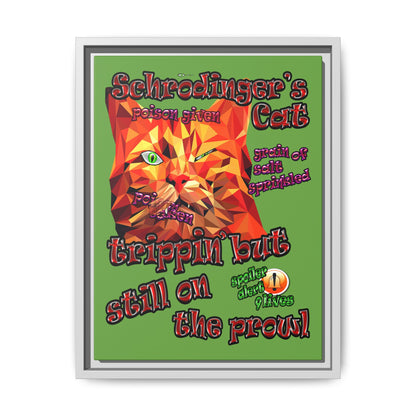 schrodinger's cat - framed canvas art (green)