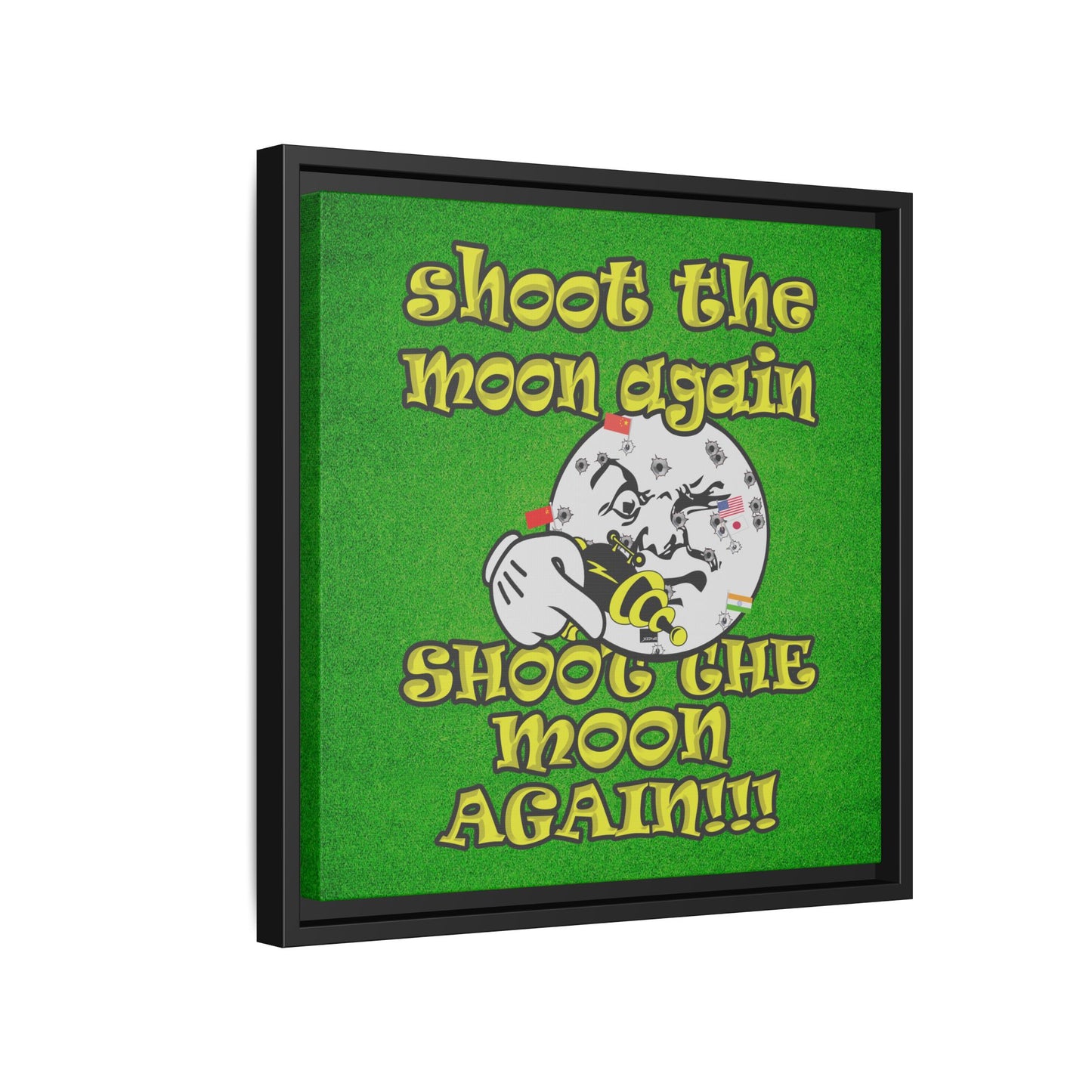 shoot the moon again - framed canvas art (green turf)