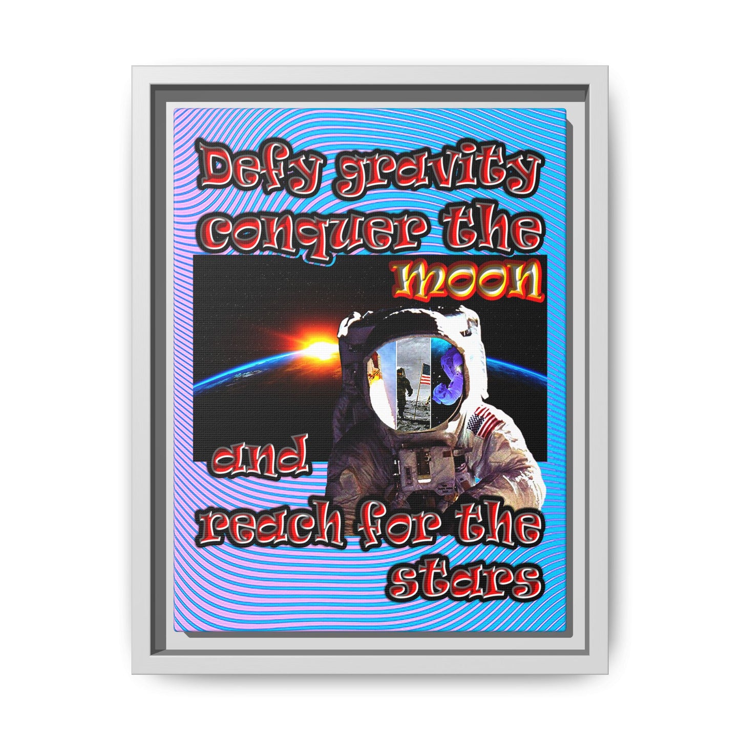 defy conquer reach - framed canvas art (light blue-purple wave)