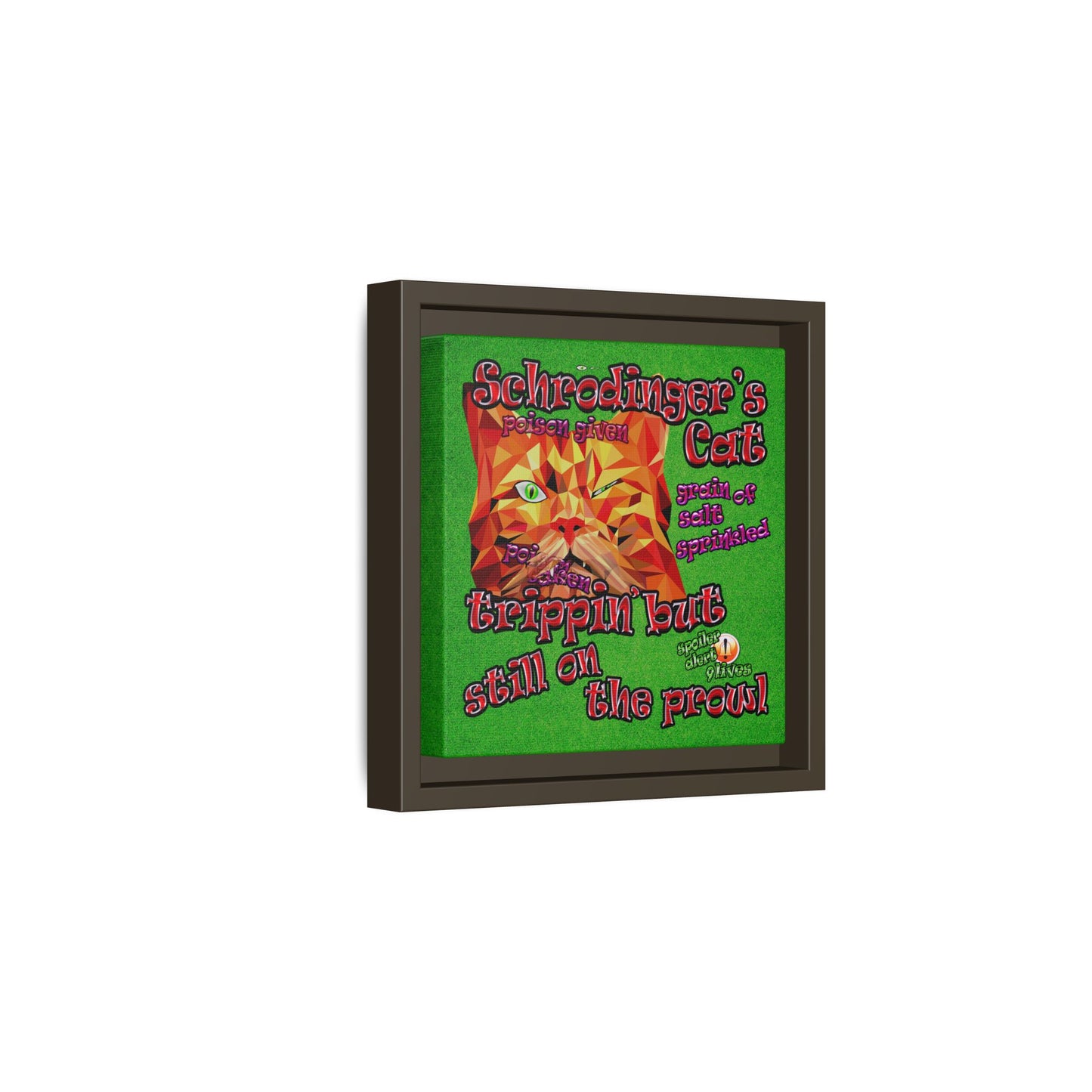 schrodinger's cat - framed canvas art (green turf)