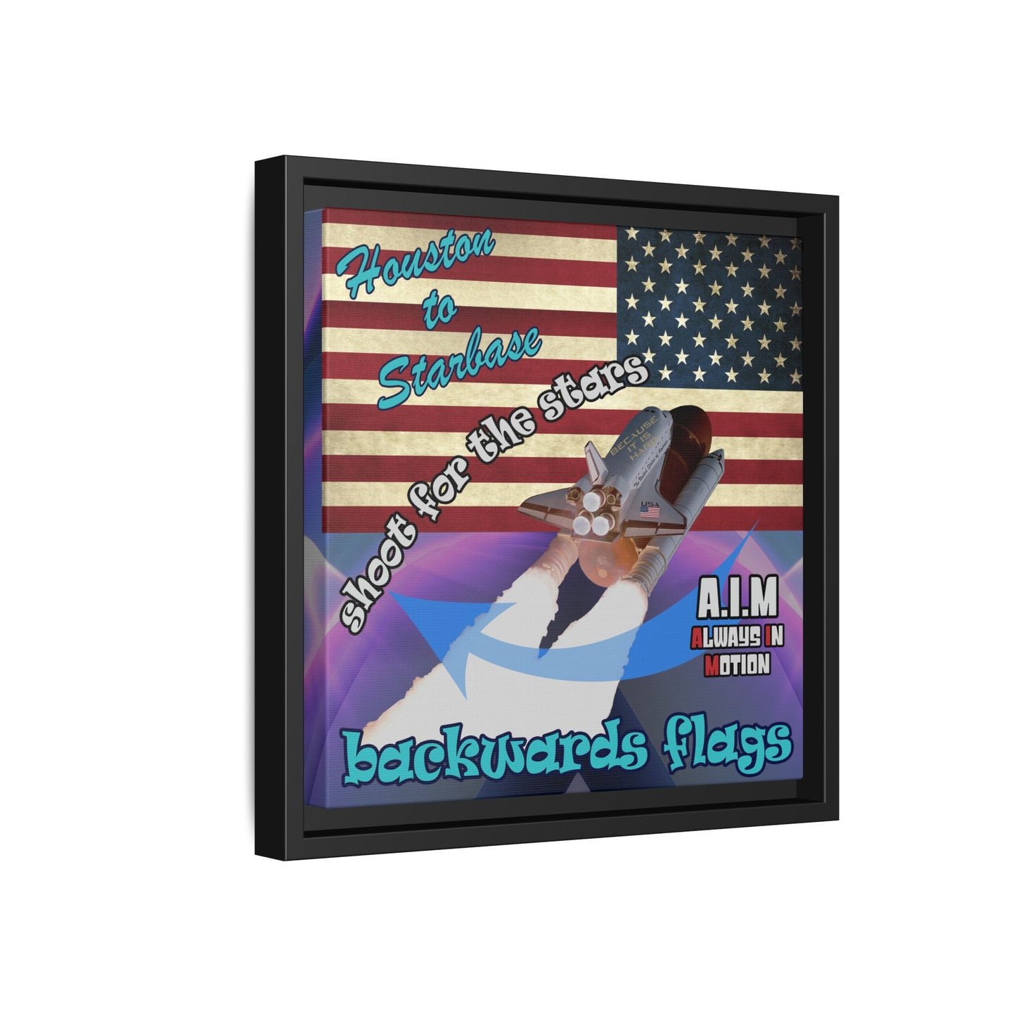 shoot for the stars - framed canvas art (grey-pink wave)