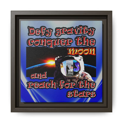 defy conquer reach - framed canvas art (blue-white wave)