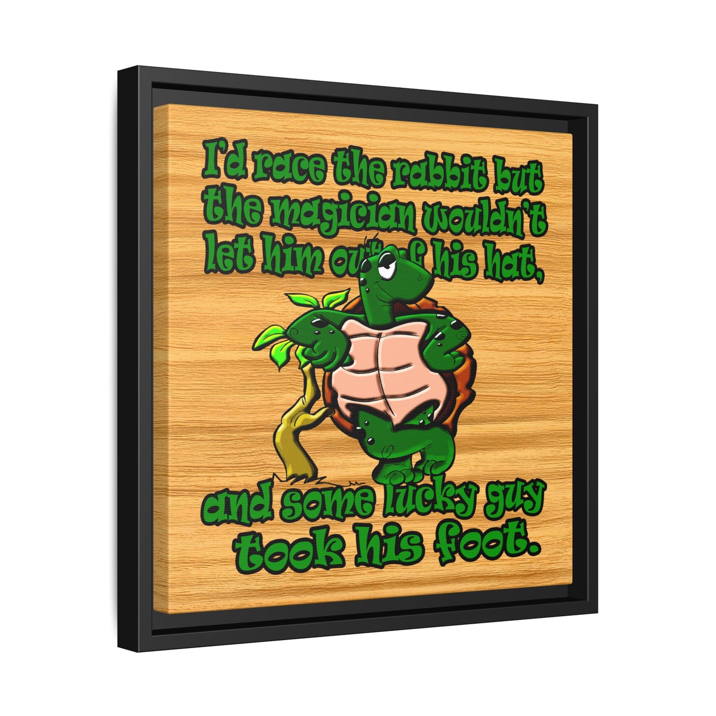 turtle race - framed canvas art (butterscotch wood finish)