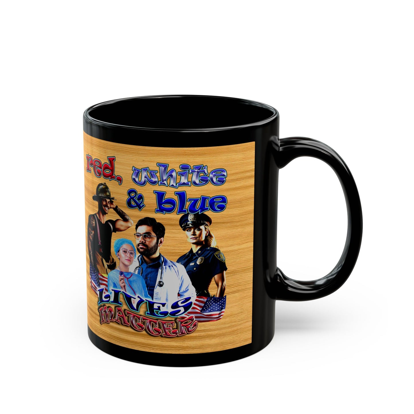 rw&b lives matter - Black Mug (butterscotch wood finish)