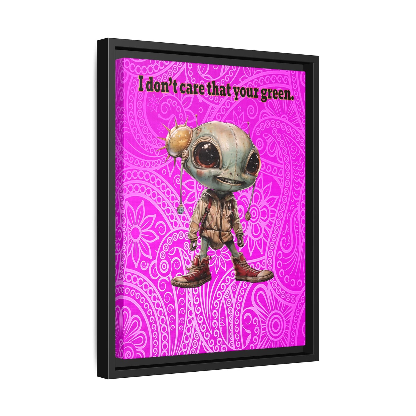 I don't care that your green - framed canvas art (pink swirl)