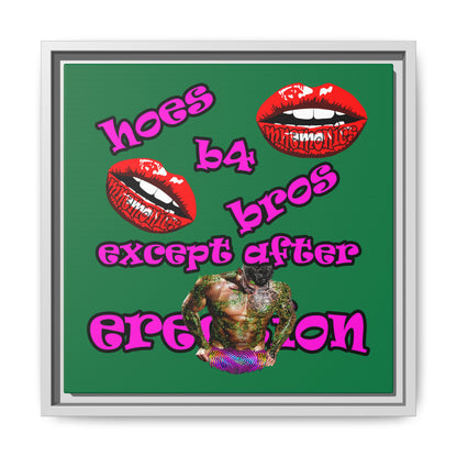 hoes b4 bros - framed canvas art (dark green)