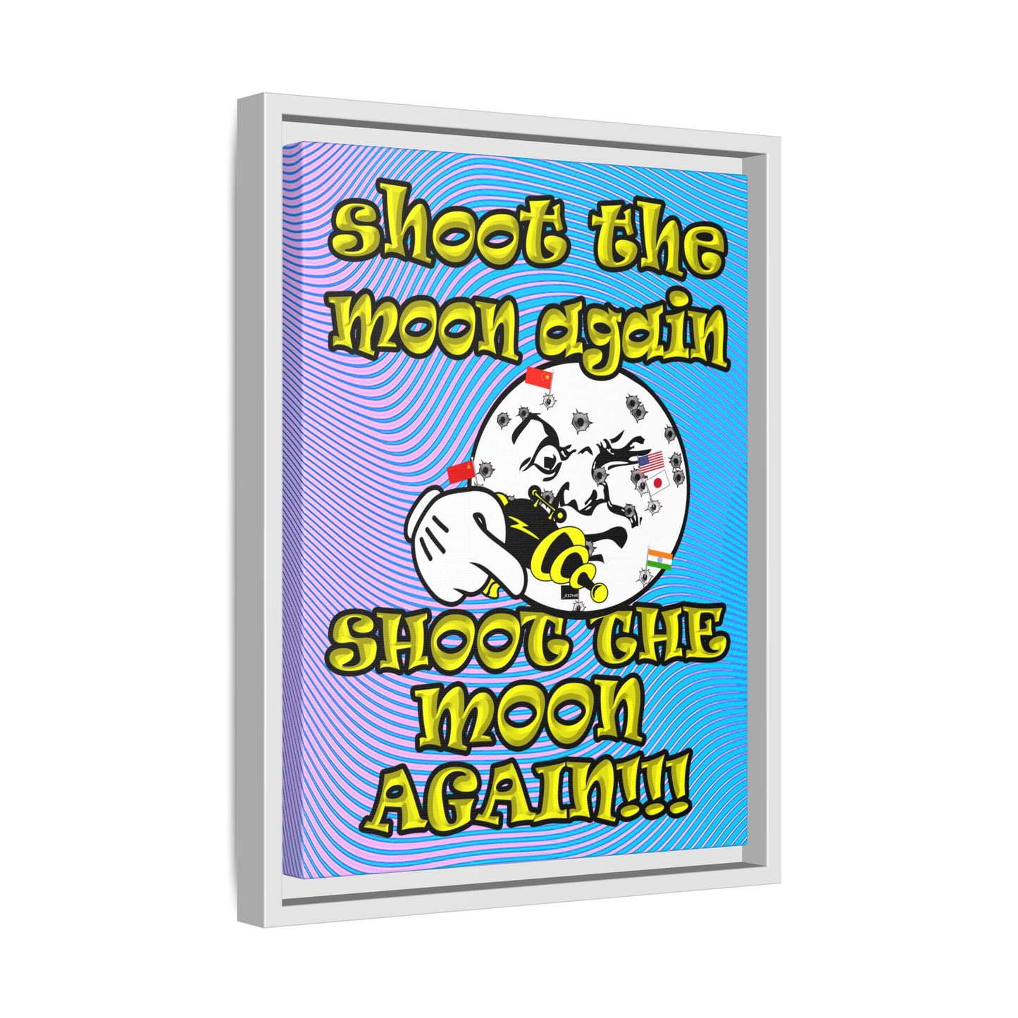 shoot the moon again - framed canvas art (light blue-purple wave)
