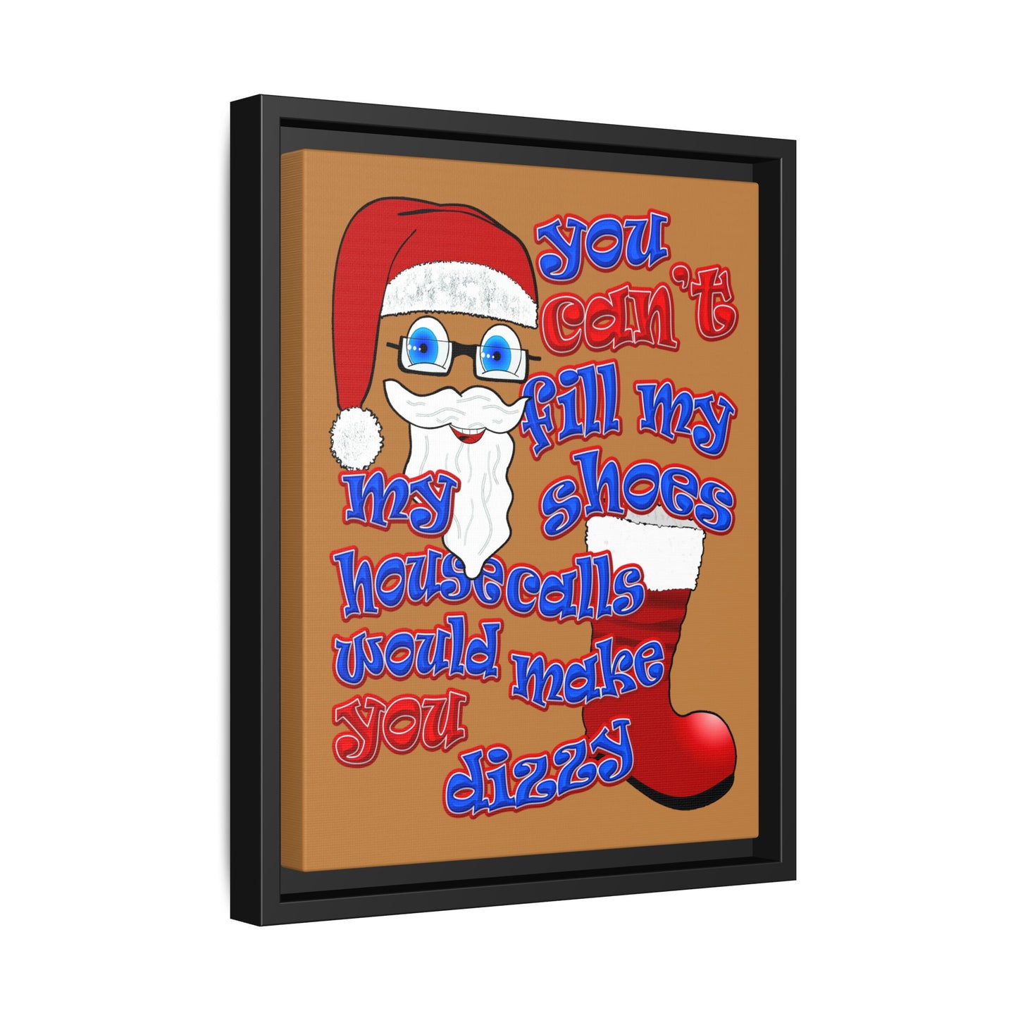 santa's shoes - framed canvas art (light brown)