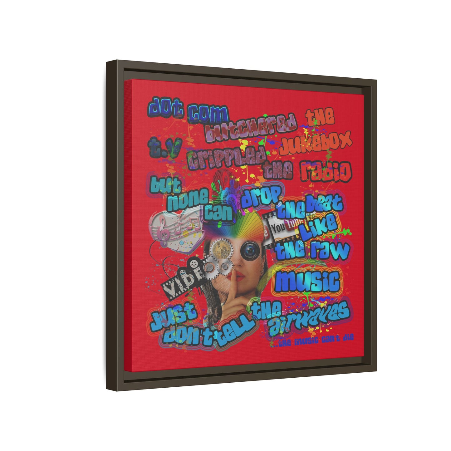 drop the beat - framed canvas art (dark red)