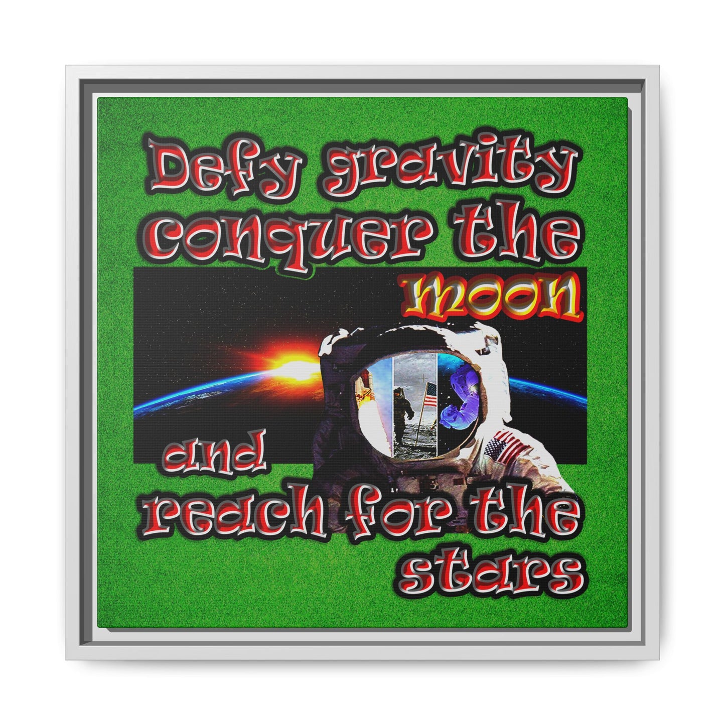 defy conquer reach - framed canvas art (green turf)