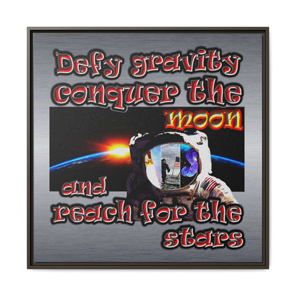 defy conquer reach - framed canvas art (brushed nickel)