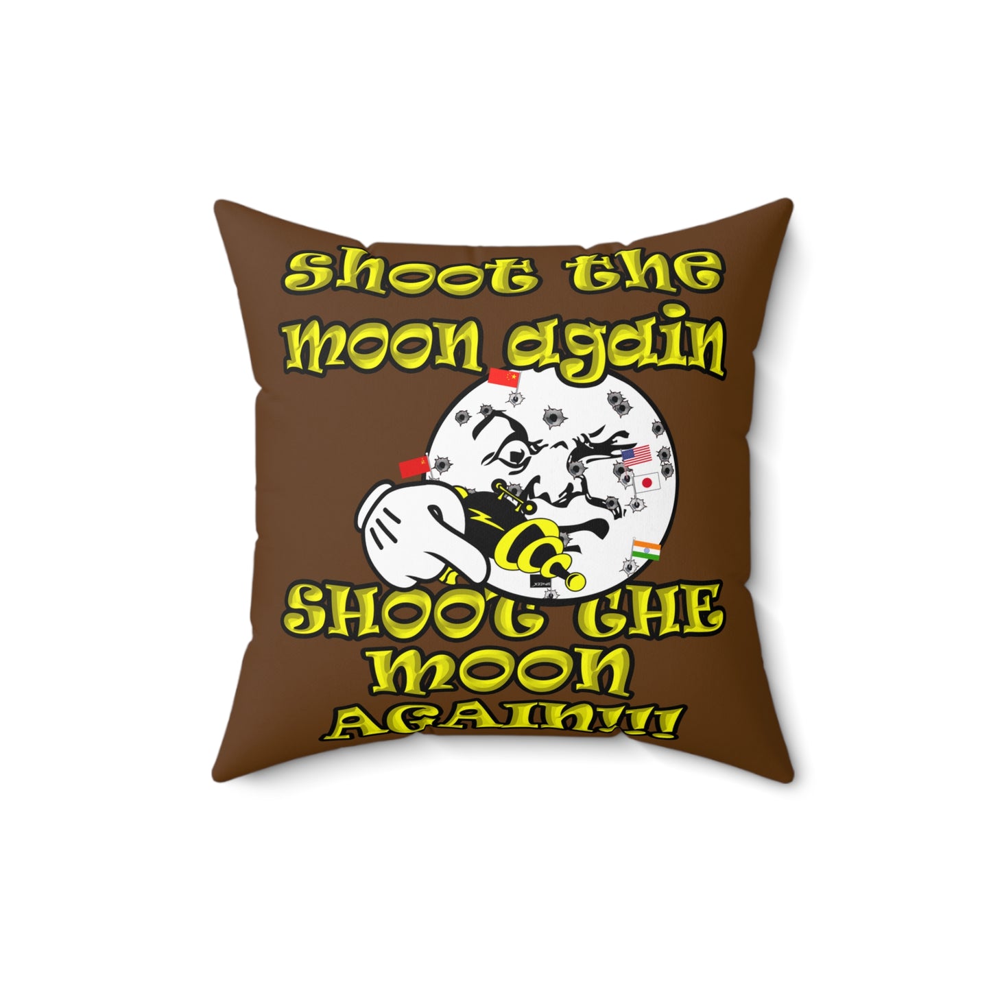 shoot the moon again - Spun Polyester Square Pillow - (brown)
