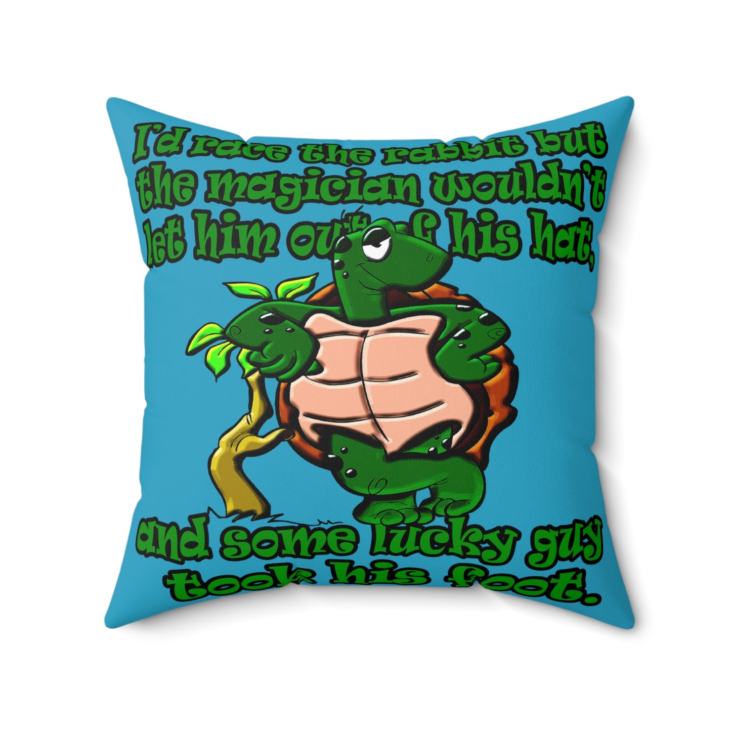 turtle race - Spun Polyester Square Pillow - (turquoise)