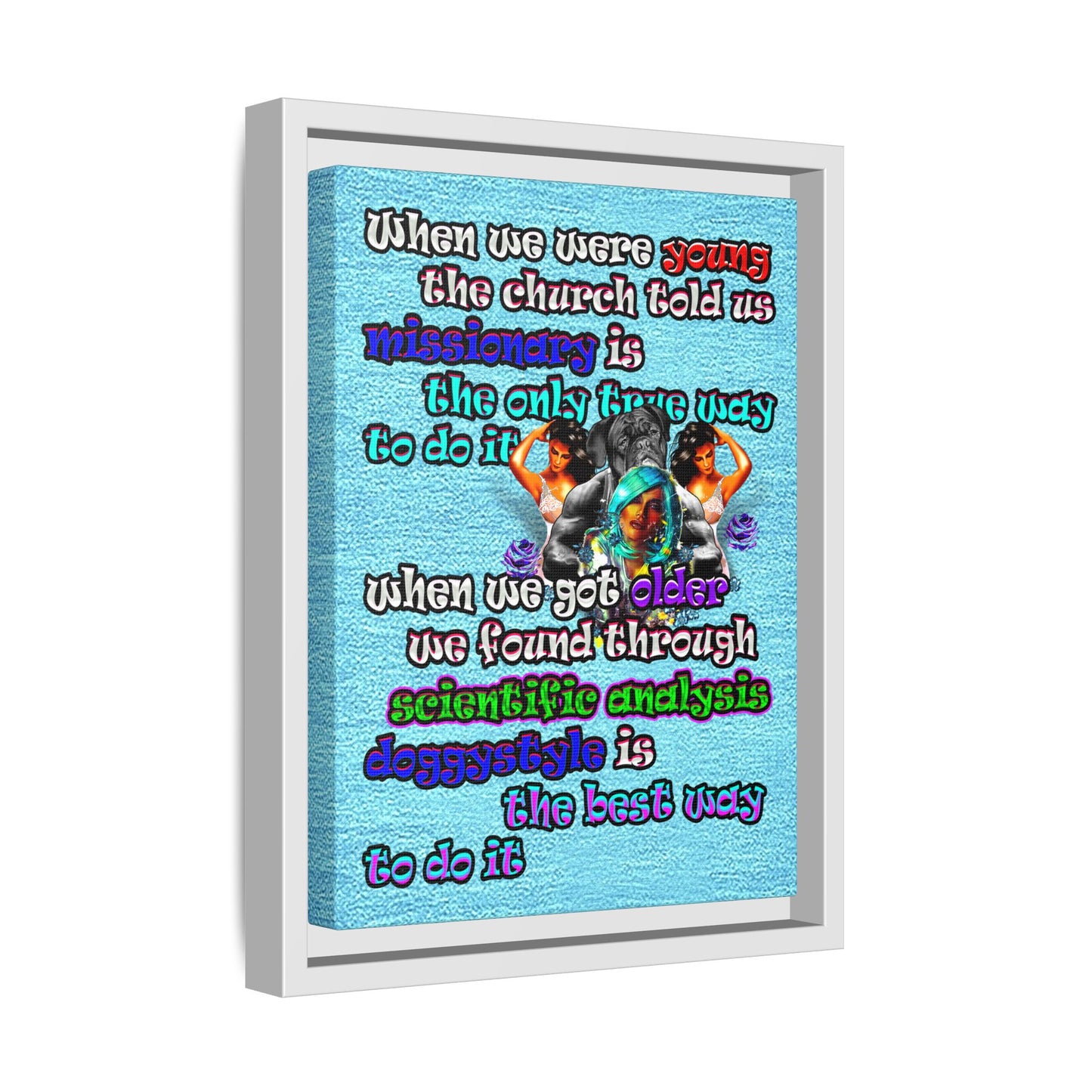 doggystyle - framed canvas art (faded blue)