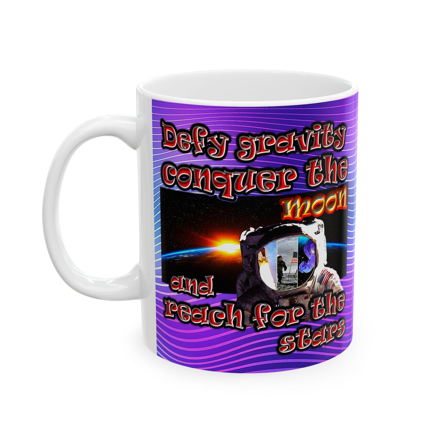defy conquer reach - White Mug (purple wave)