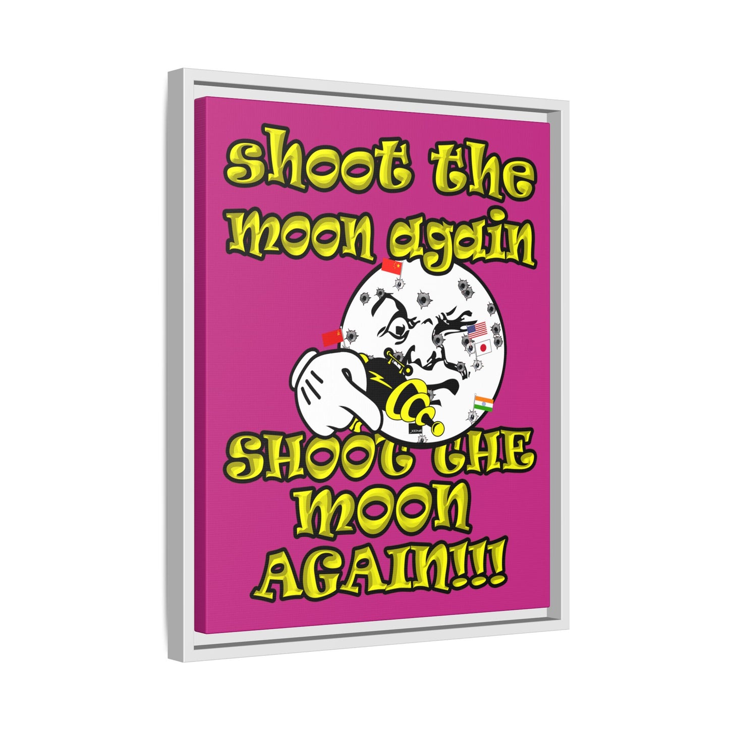 shoot the moon again - framed canvas art (pink)
