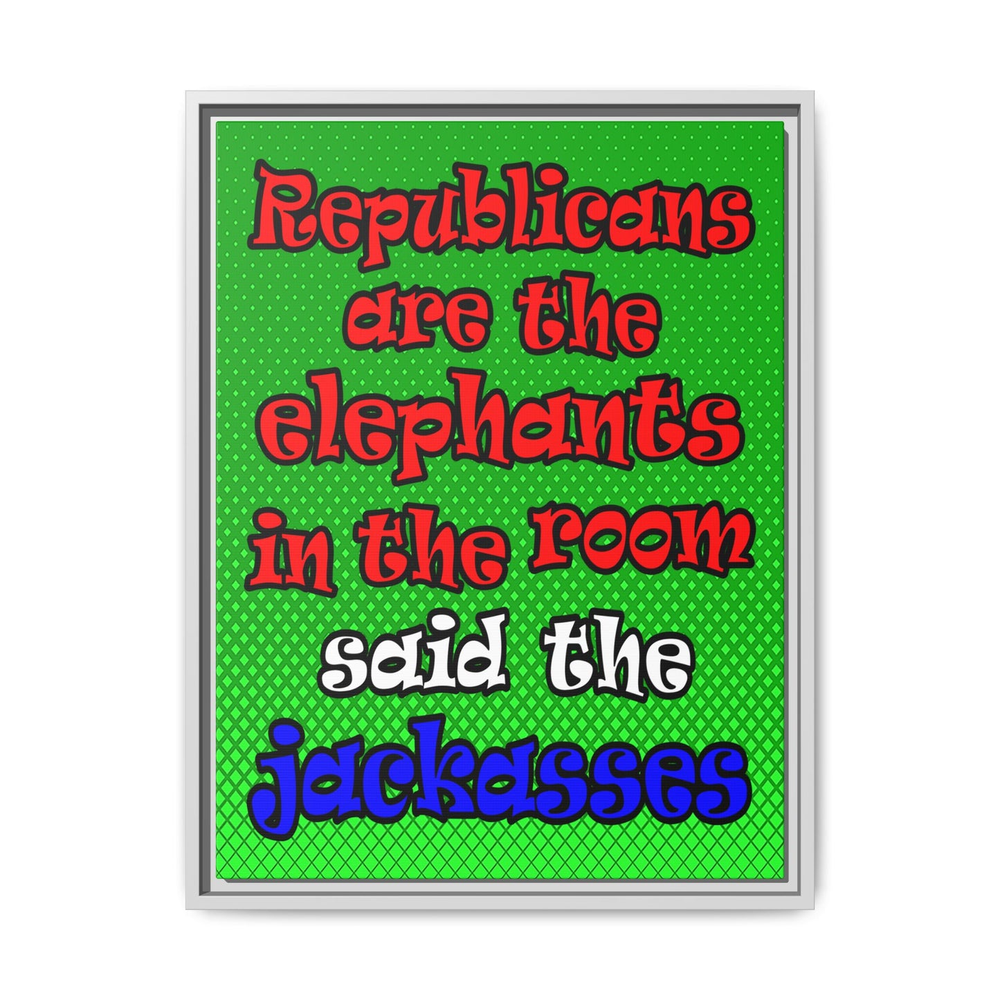 donkeys and elephants - framed canvas art (logo green)