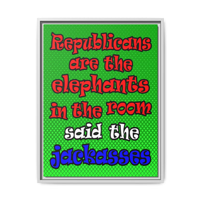 donkeys and elephants - framed canvas art (logo green)