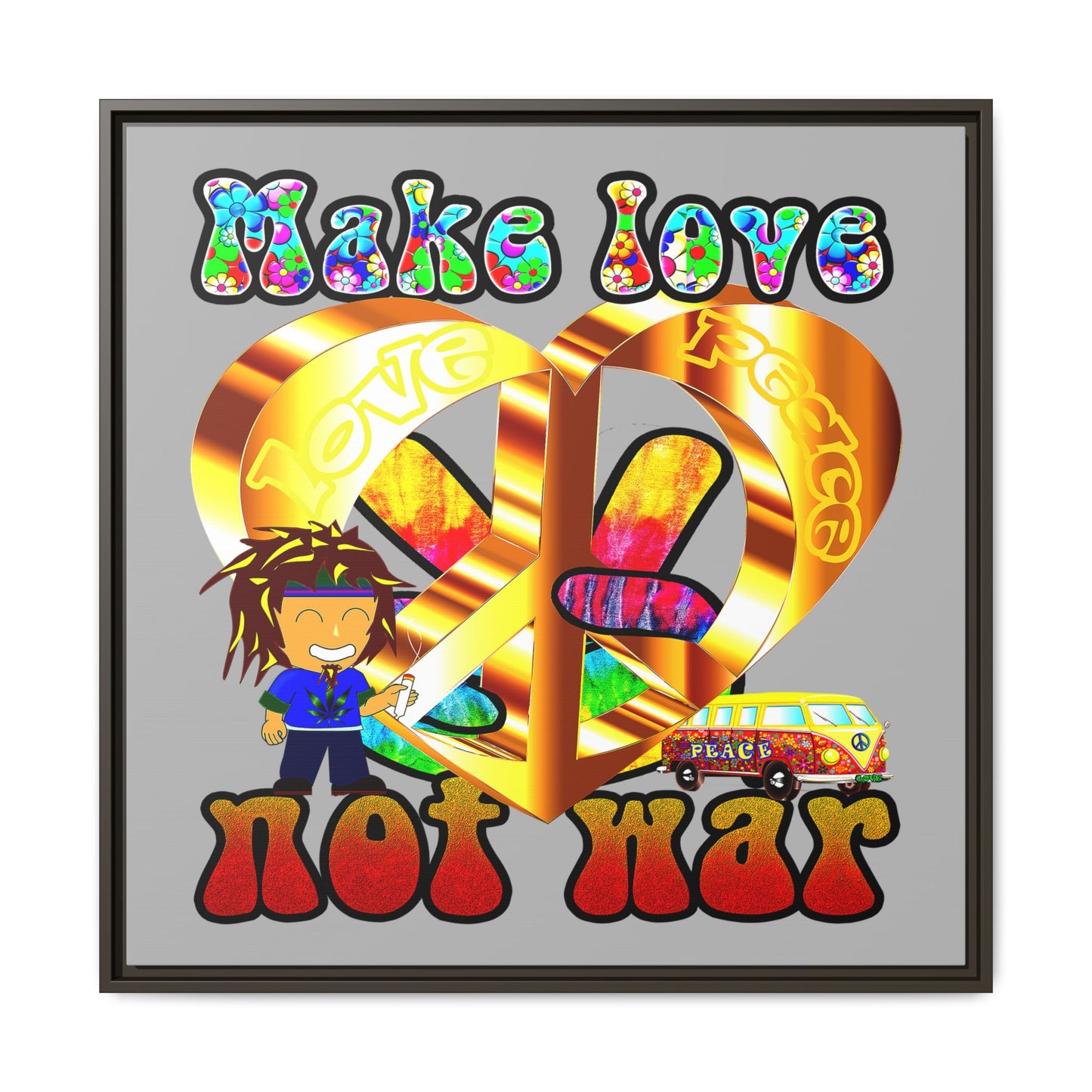 love peace - framed canvas art (light grey)